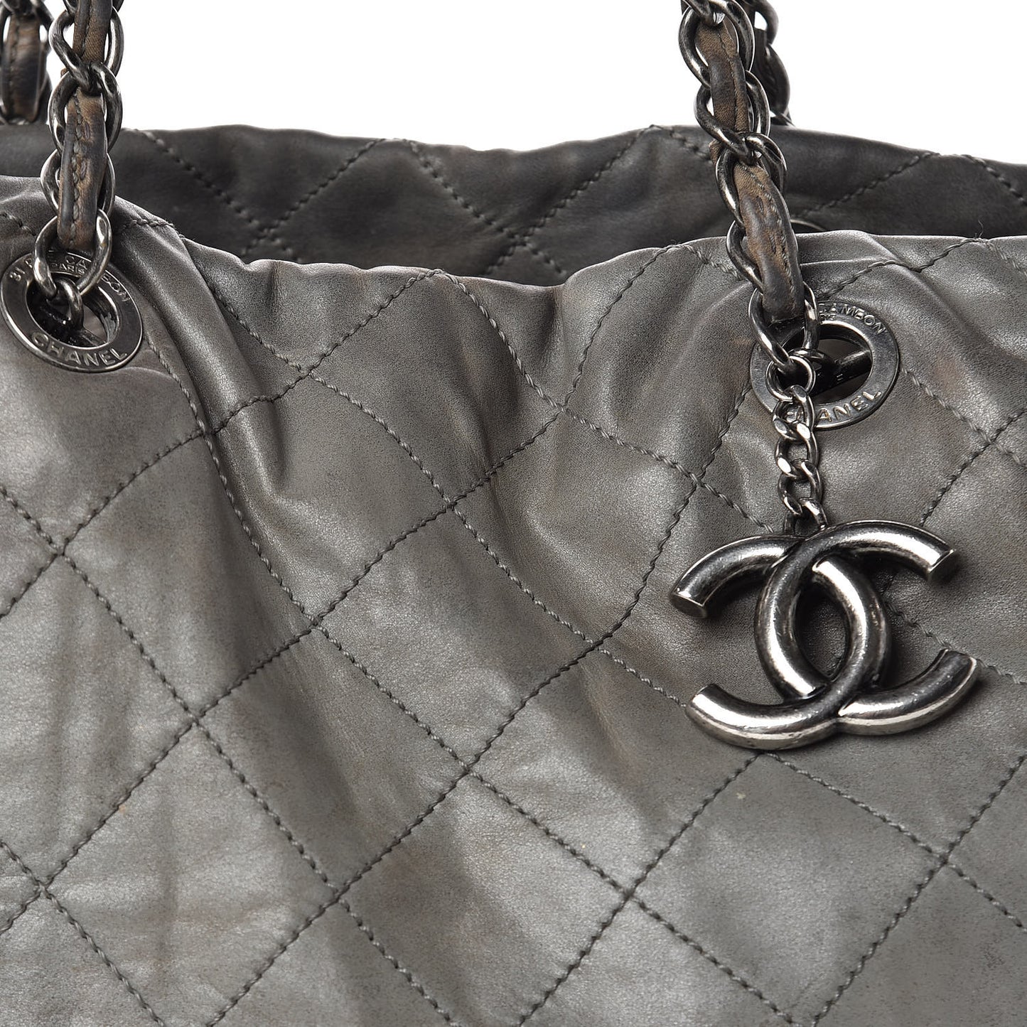 Iridescent Calfskin VIP Shopping Tote Grey