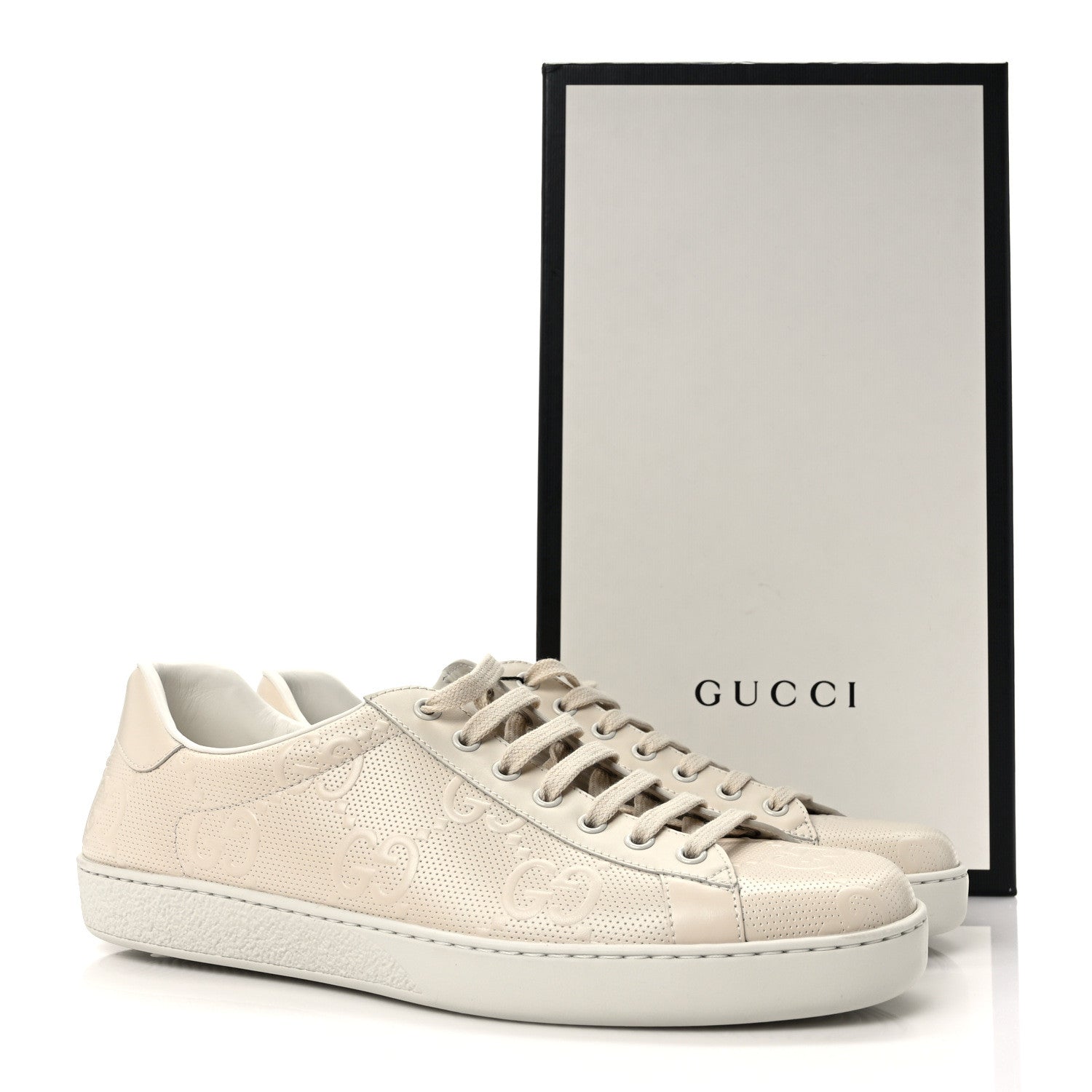 Gucci Calfskin GG Tennis Embossed Mens Ace Sneakers 10 Mystic White 10 of 10