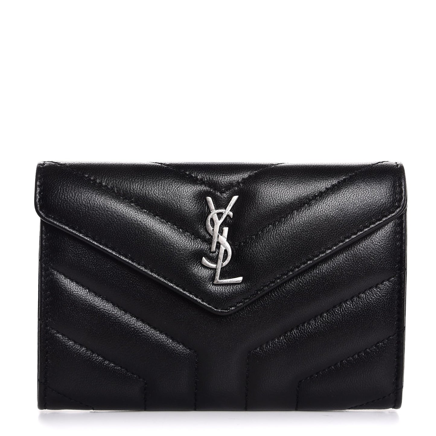 Lambskin Y Quilted Monogram Small Loulou Envelope Wallet Black