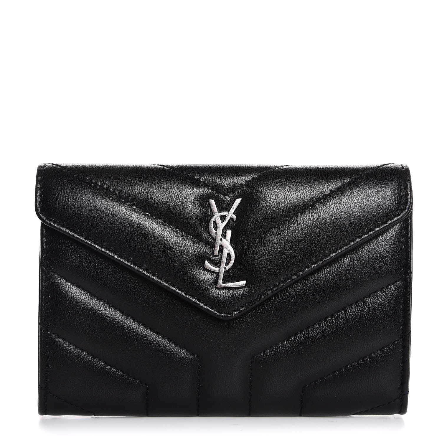 Saint Laurent Lambskin Y Quilted Monogram Small Loulou Envelope Wallet Black 1 of 8