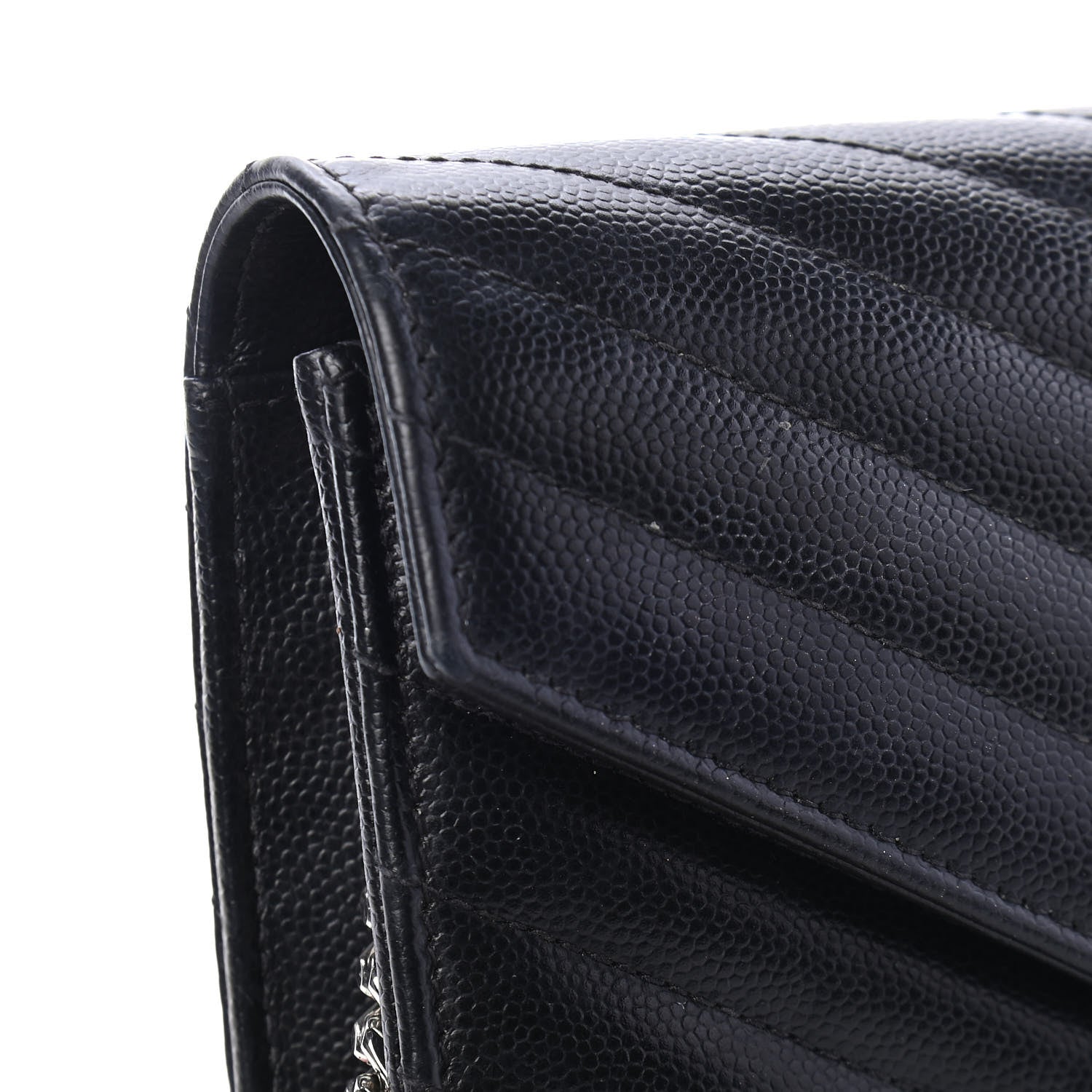 Saint Laurent Grain De Poudre Matelasse Chevron Monogram Envelope Chain Wallet Black 9 of 9
