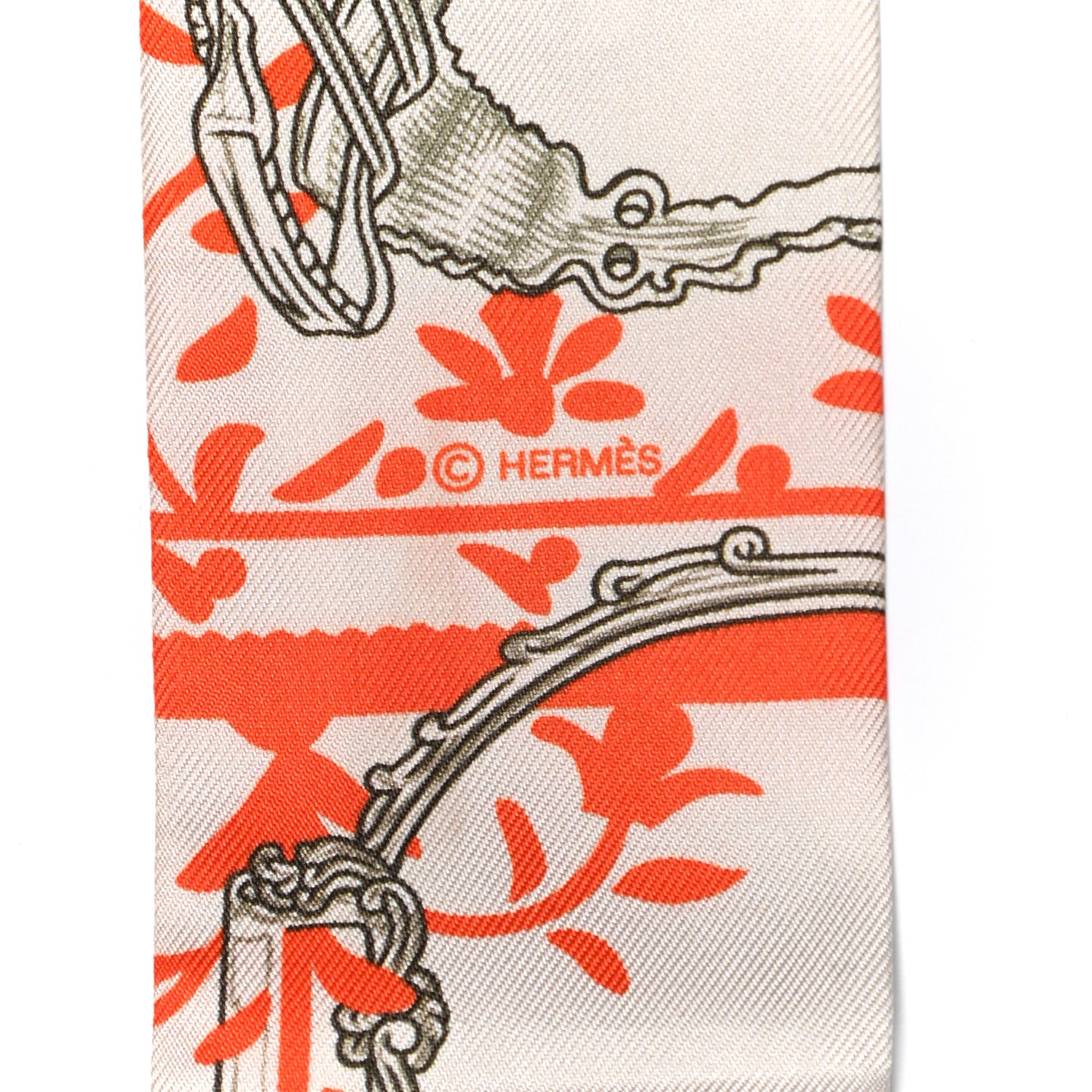 Hermes Silk Etriers Remix Twilly Verveine Orange Kaki 5 of 5
