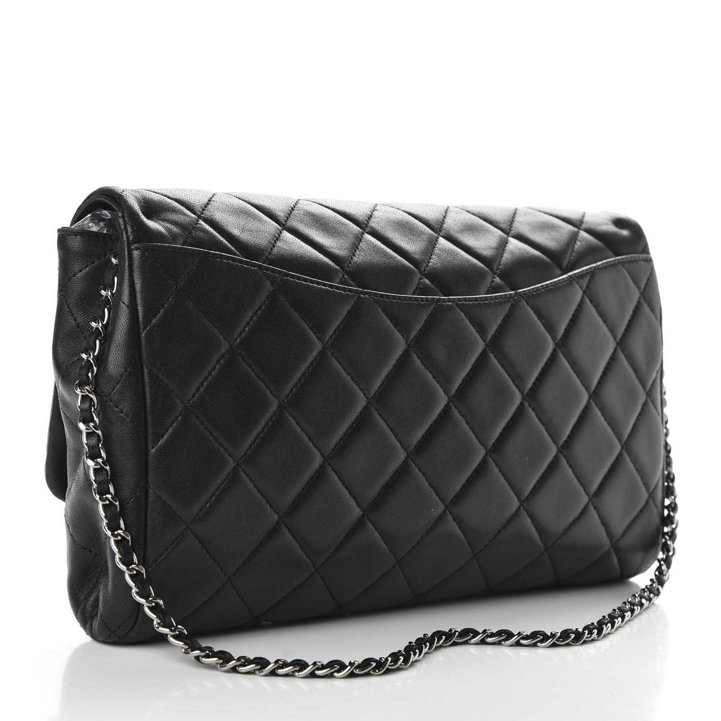 Lambskin Quilted Clutch With Chain Flap Black
