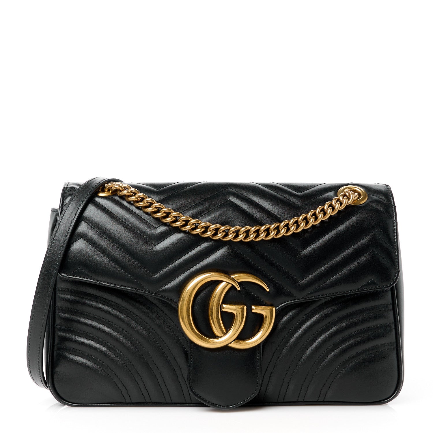 Gucci Calfskin Matelasse Medium GG Marmont Shoulder Bag Black 1 of 11