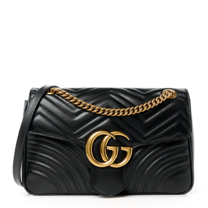 Gucci Calfskin Matelasse Medium GG Marmont Shoulder Bag Black 1 of 11