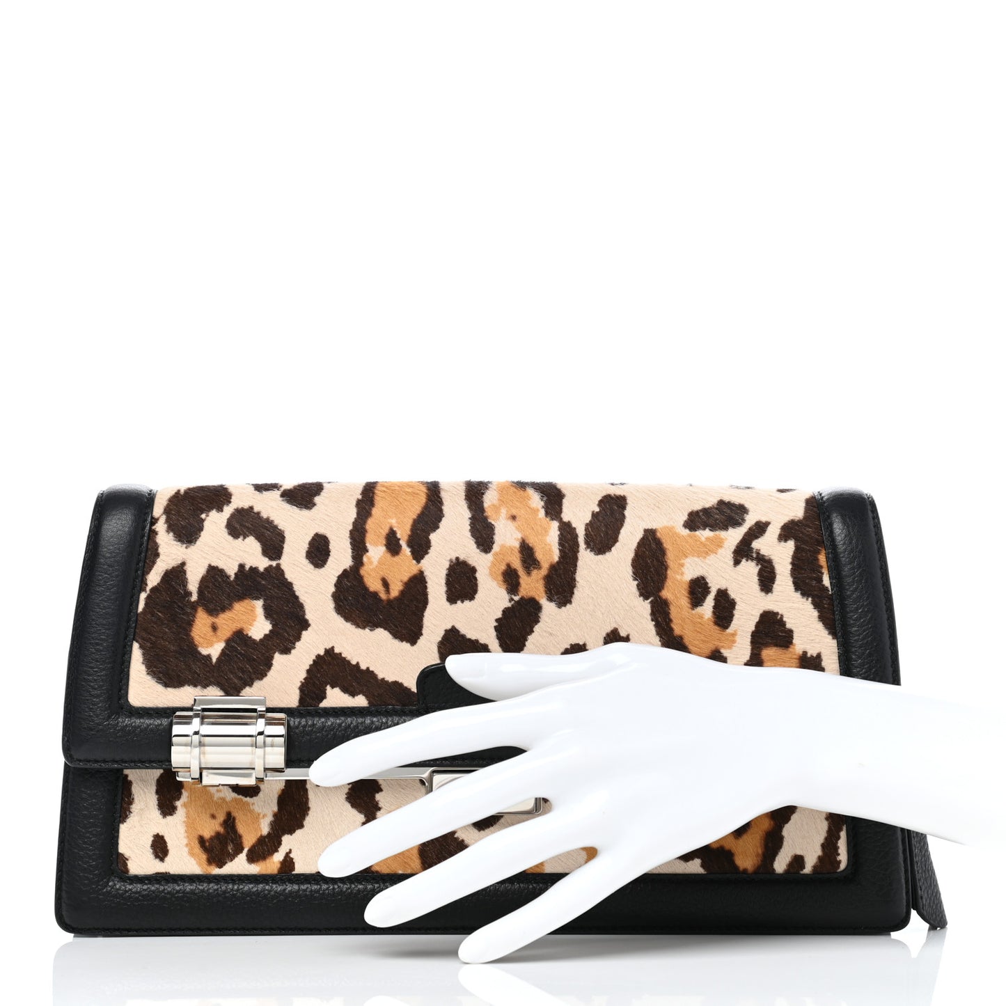 Pony Hair Leopard Print Clutch Black