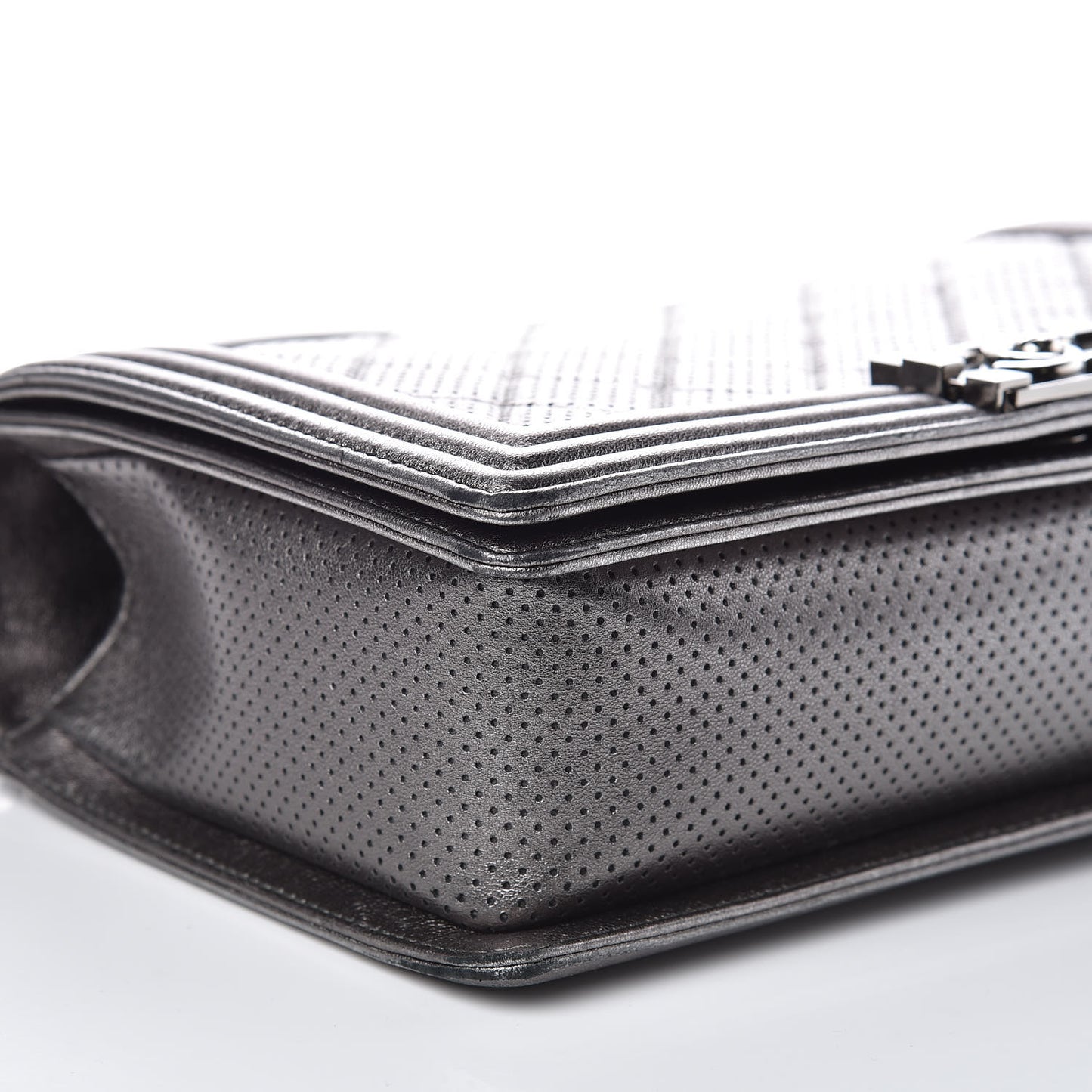 Metallic Lambskin Perforated New Medium Boy Flap Dark Silver
