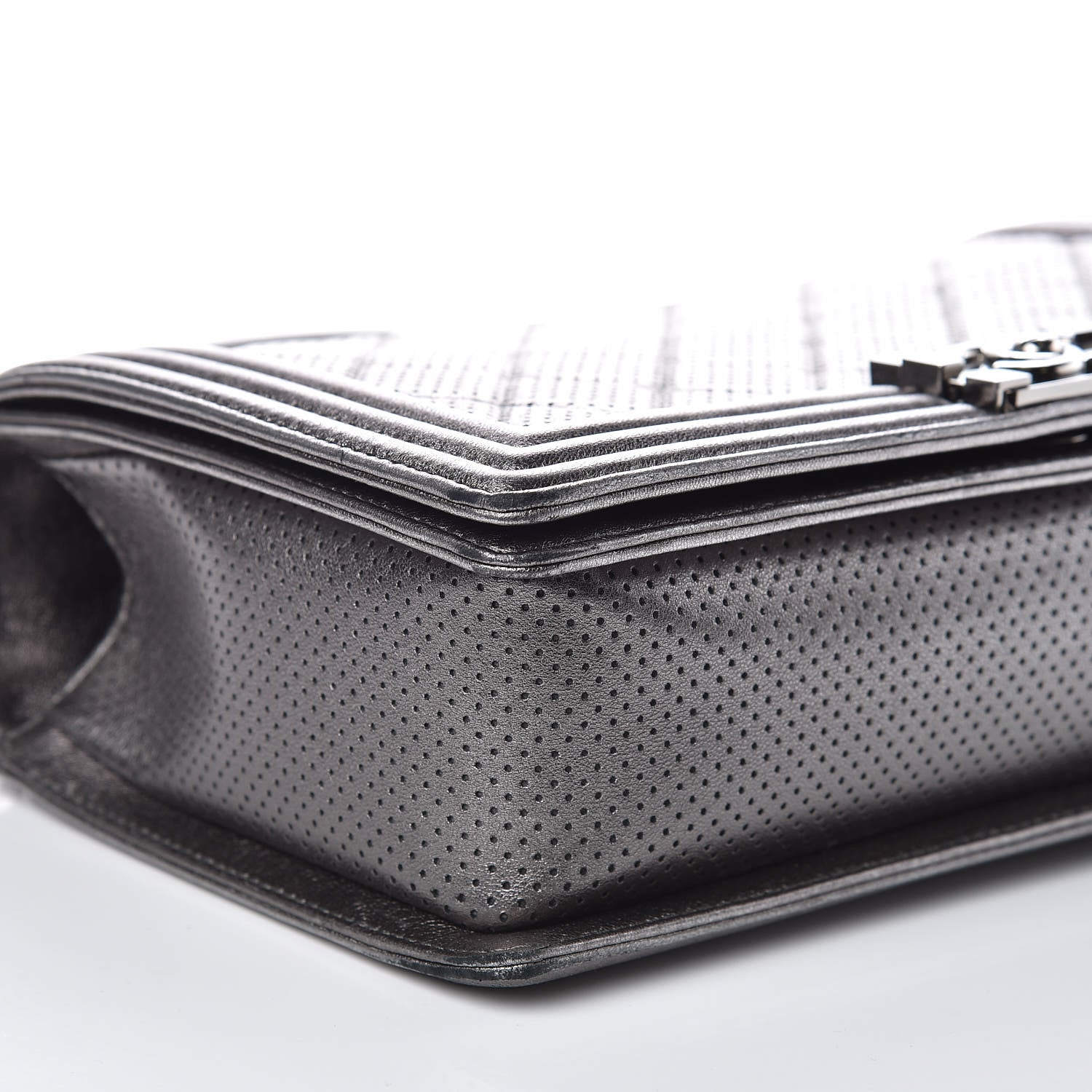 Chanel Metallic Lambskin Perforated New Medium Boy Flap Dark Silver 9 of 12