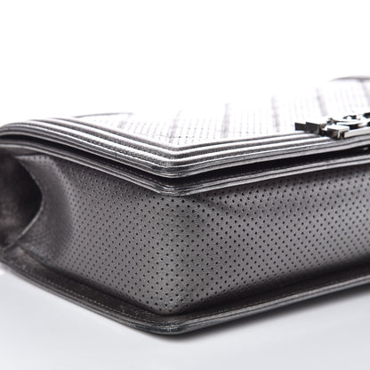 Chanel Metallic Lambskin Perforated New Medium Boy Flap Dark Silver 9 of 12
