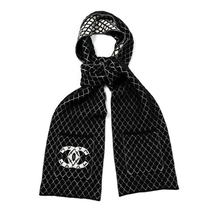 Chanel Cashmere Polyester Silk CC Scarf Black White 1 of 5