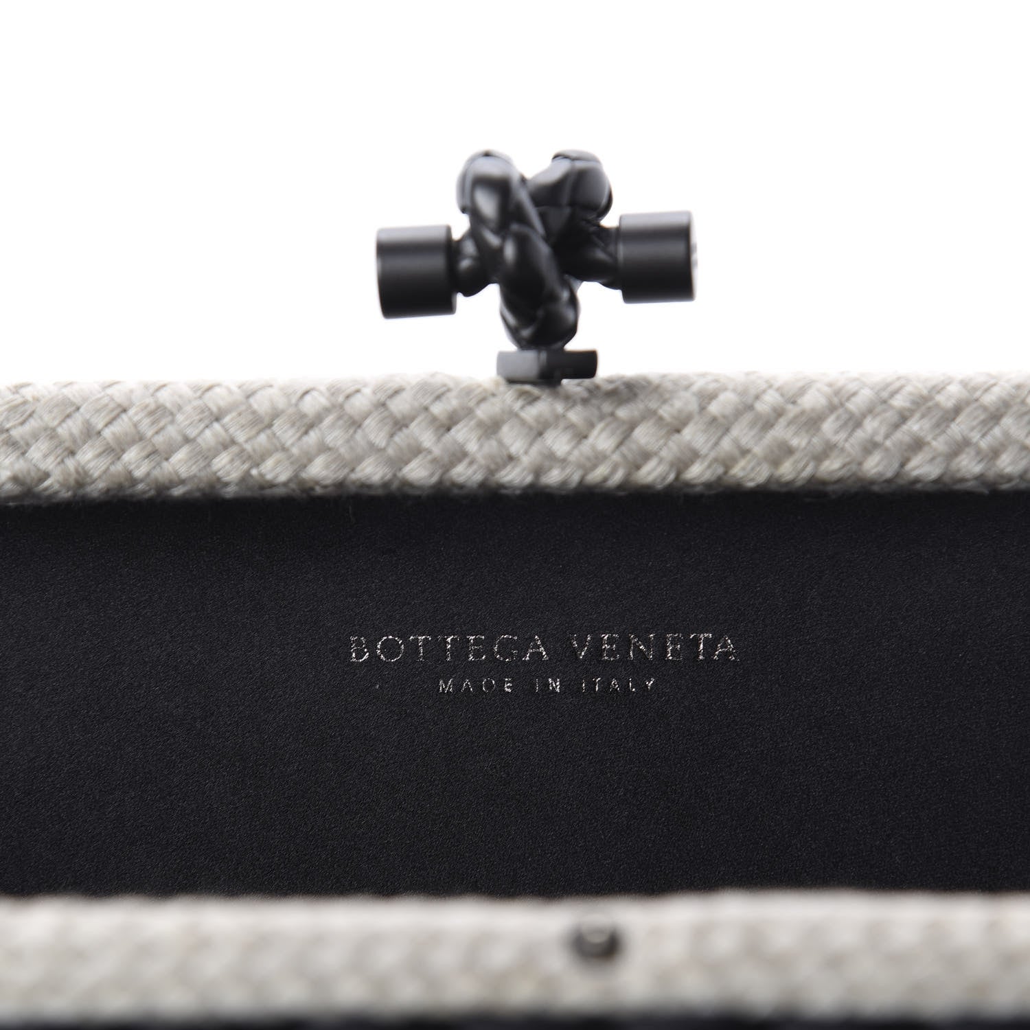 Bottega Veneta Satin Intreccio Impero Stretch Knot Clutch Black Natural 7 of 8