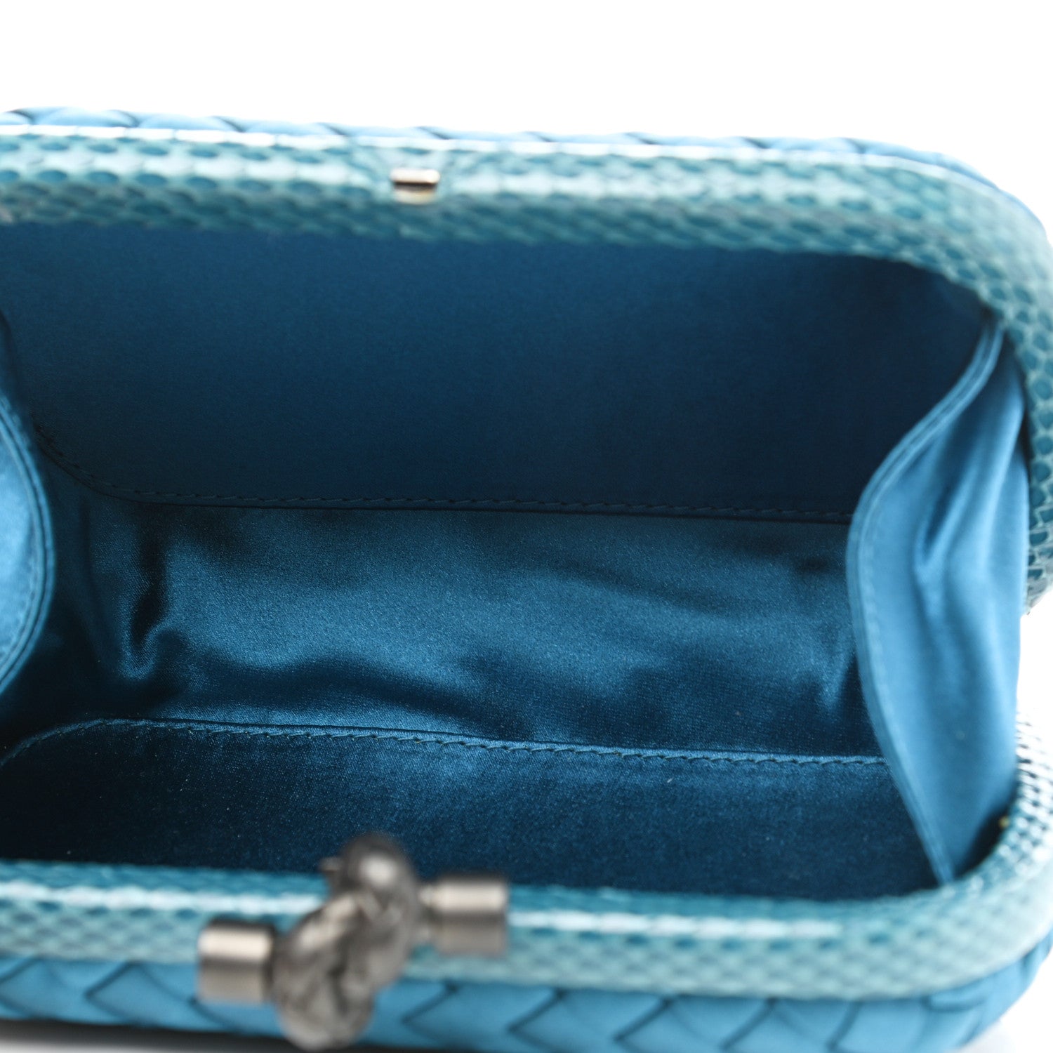 Bottega Veneta Satin Intreccio Impero Ayers Knot Clutch Turquoise 5 of 6