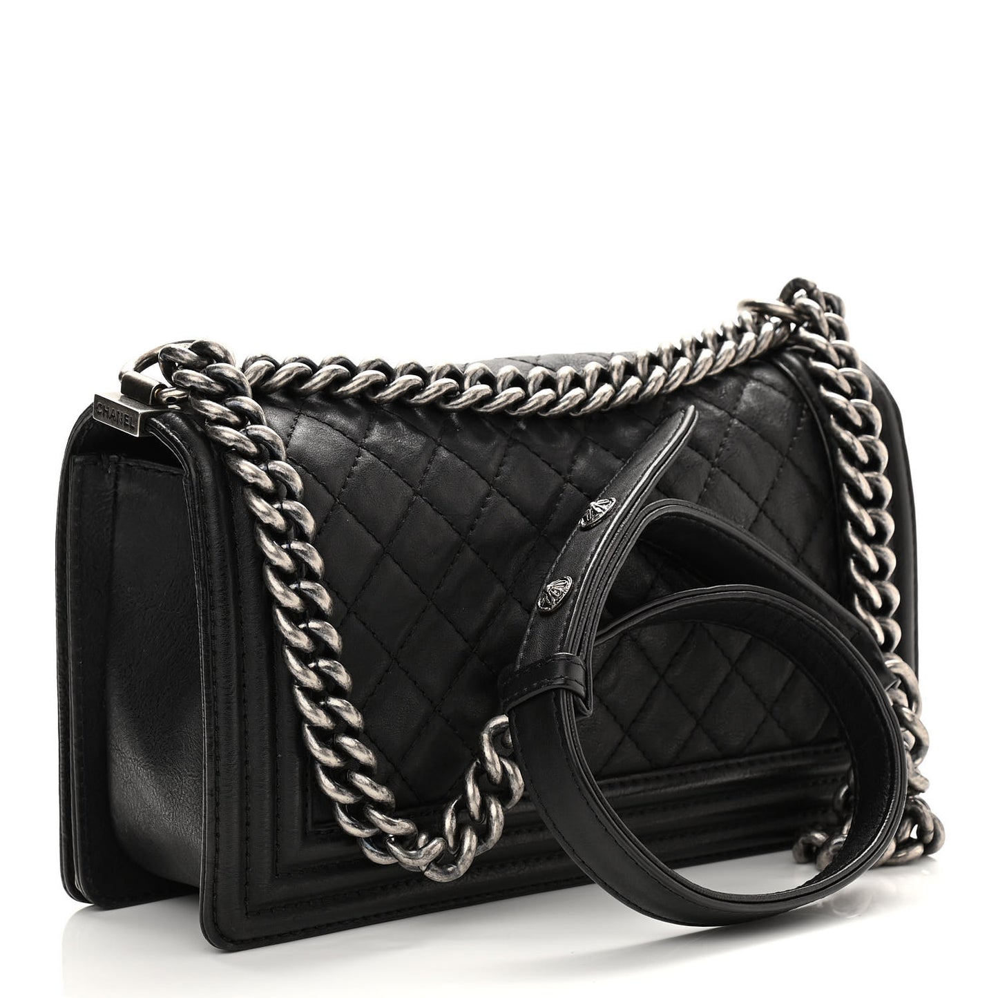 Calfskin Quilted Metal Embellished Paris Dallas Medium Boy Flap Black