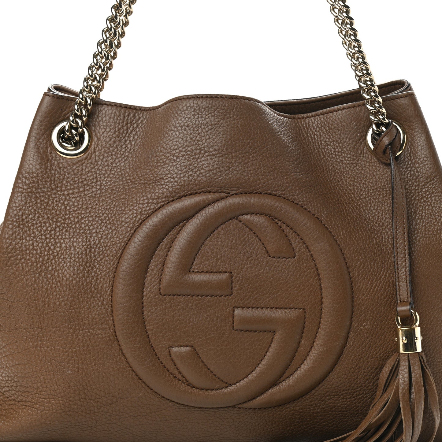 Pebbled Calfskin Medium Soho Chain Shoulder Bag Maple Brown
