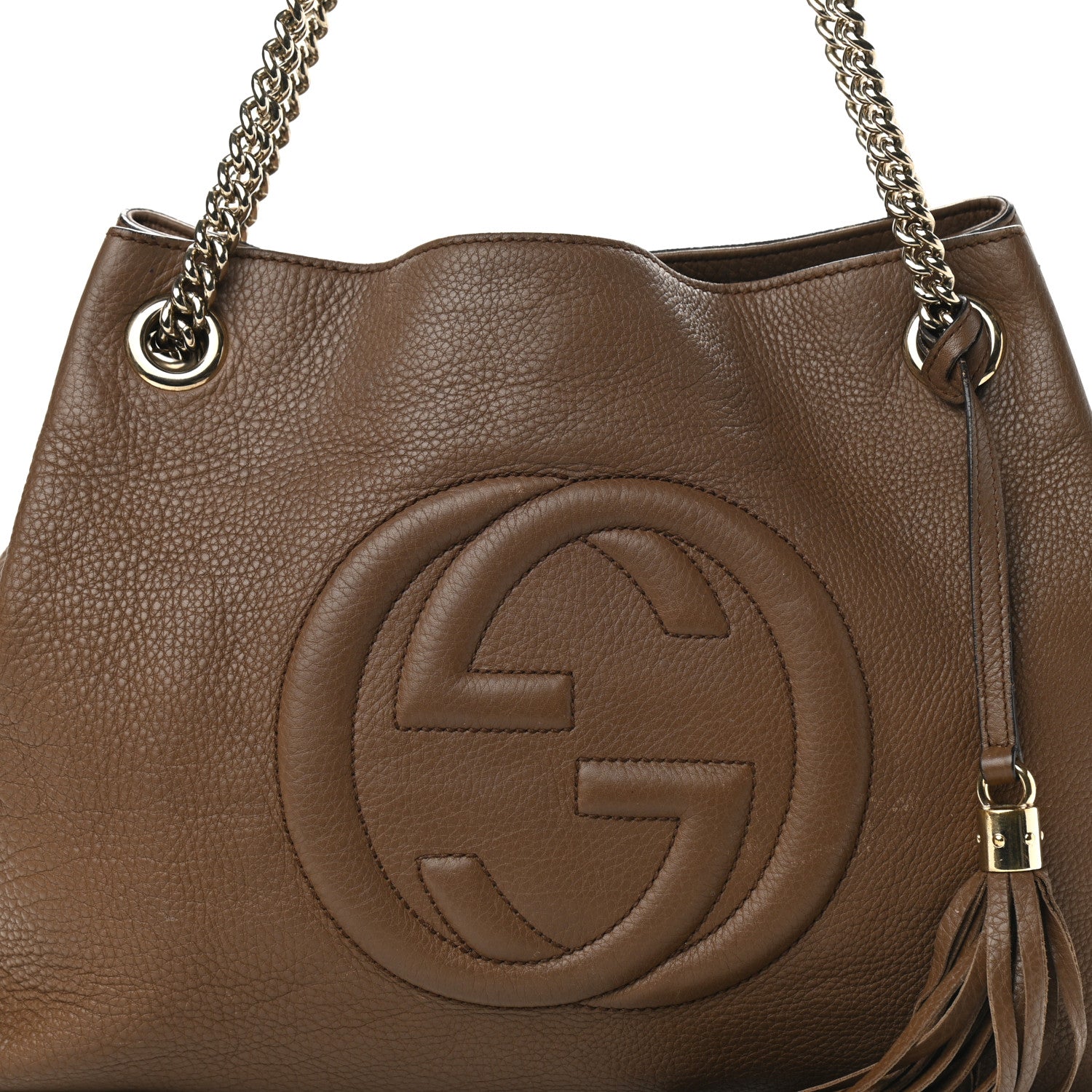 Gucci Pebbled Calfskin Medium Soho Chain Shoulder Bag Maple Brown 8 of 15