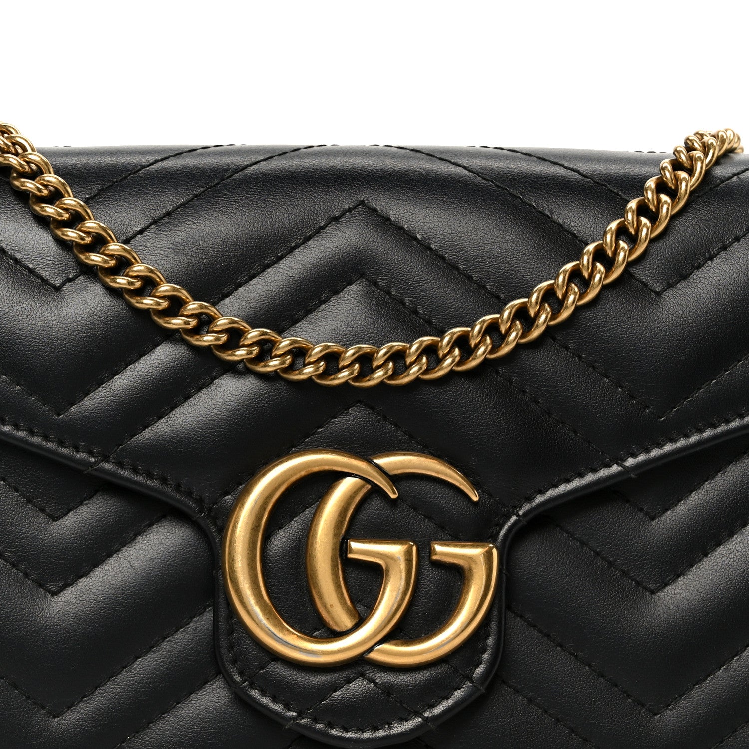Gucci Calfskin Matelasse GG Marmont Chain Wallet Black 8 of 11