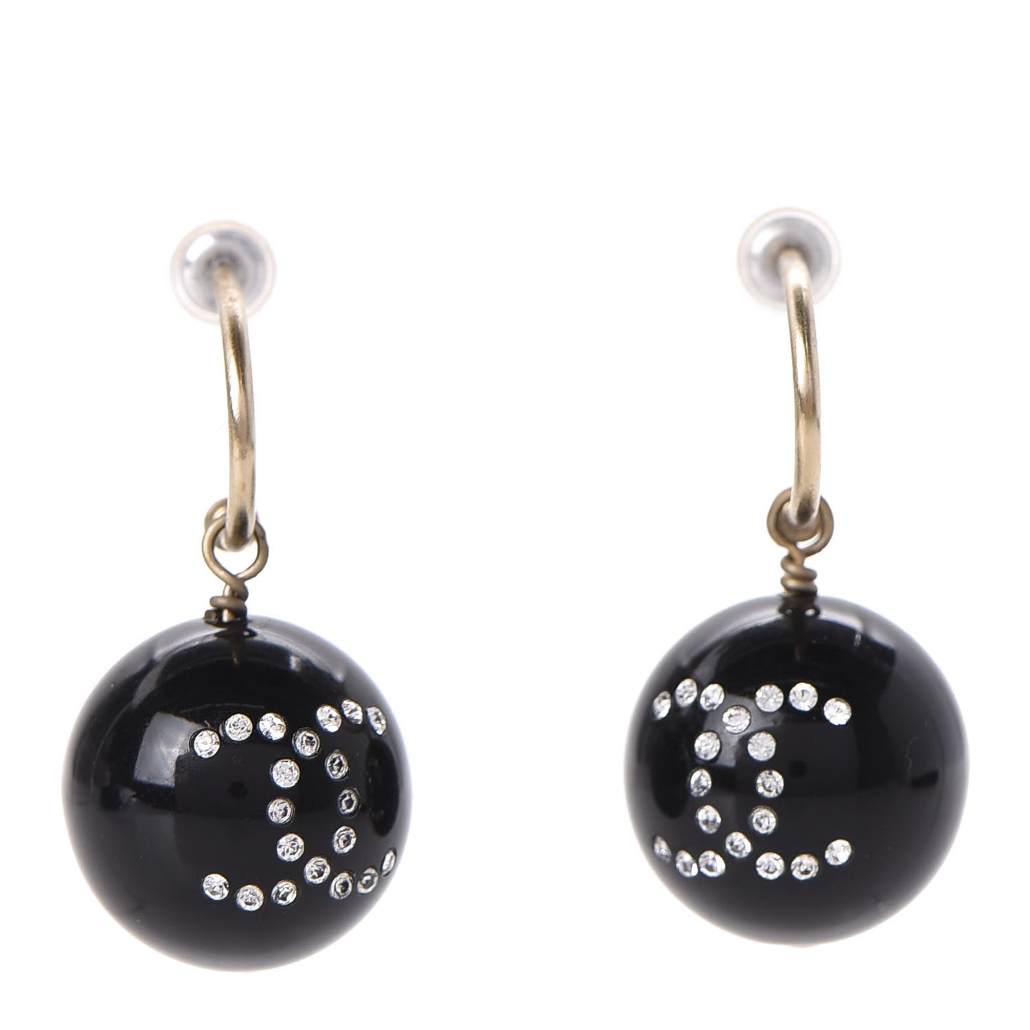 Resin Crystal CC Earrings Black