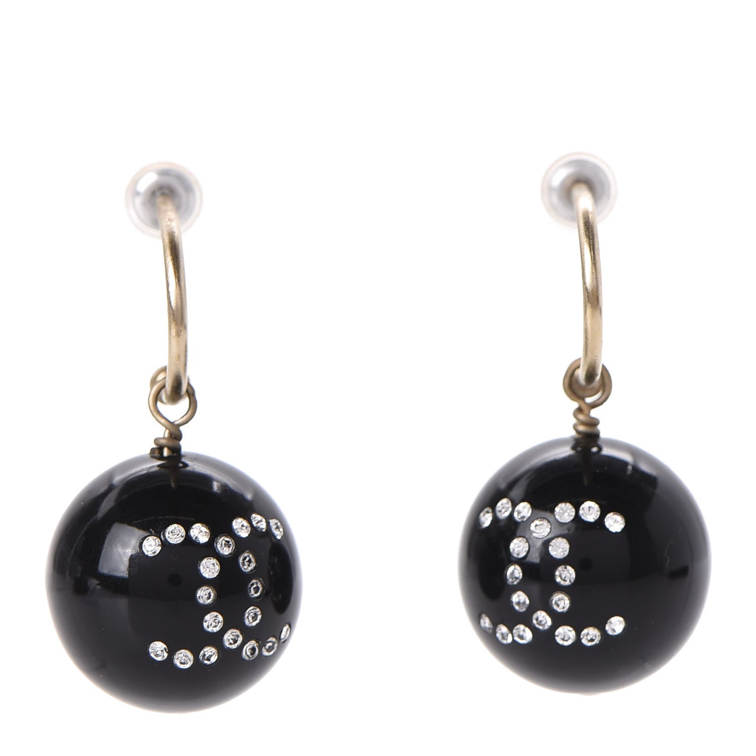 Chanel Resin Crystal CC Earrings Black 1 of 3