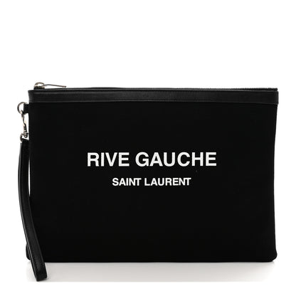 Saint Laurent Linen Canvas Rive Gauche Zipped Pouch Black 1 of 7