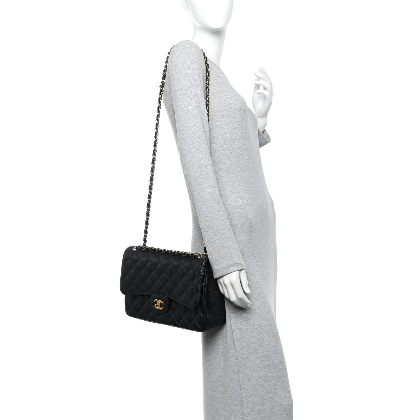 Caviar Quilted Jumbo Double Flap Black