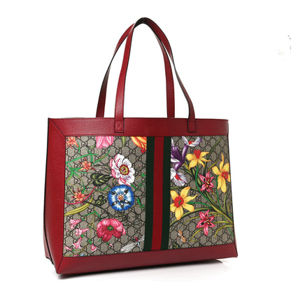 Gucci GG Supreme Monogram Flora Web Large Ophidia Tote Red 3 of 12