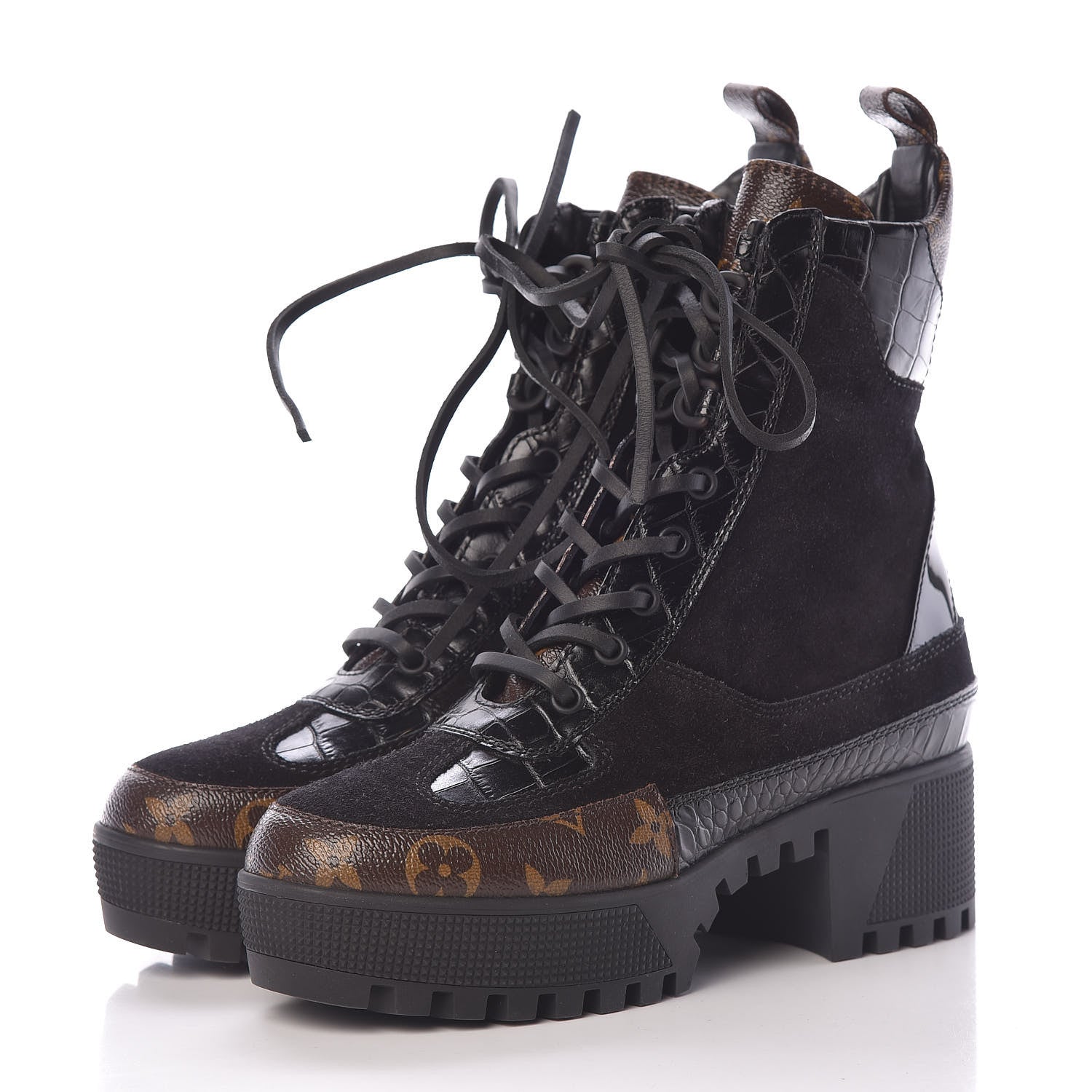 Louis Vuitton Suede Calfskin Monogram Laureate Platform Desert Boots 36 Black 3 of 9