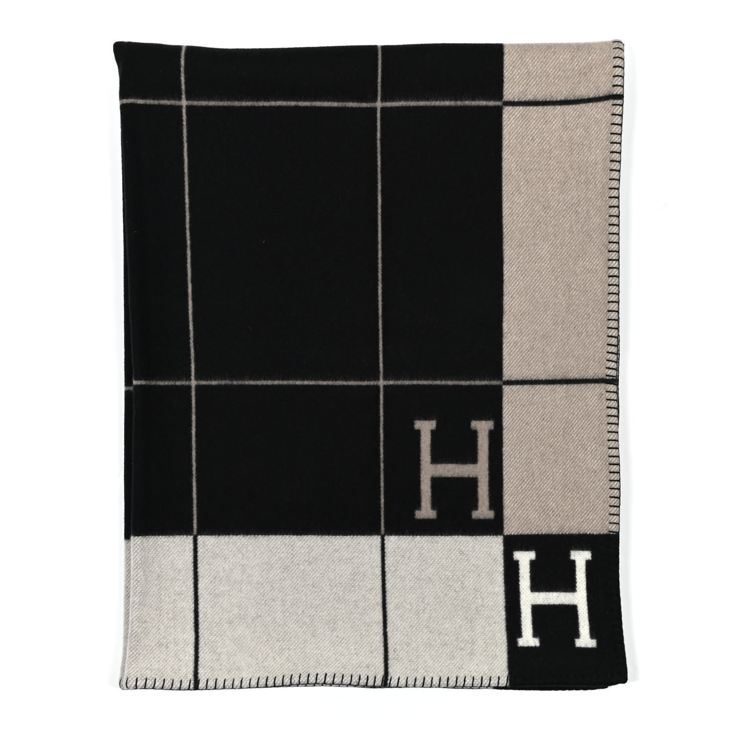 Hermes Wool Cashmere Avalon Blanket Ecru Gris Fonce 1 of 3