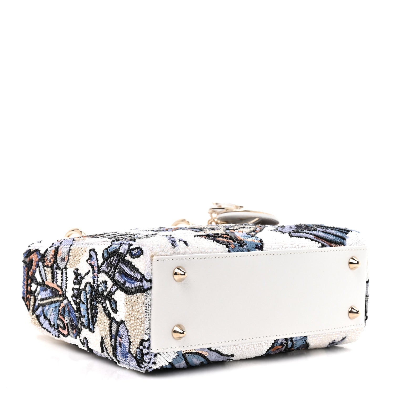 Christian Dior Calfskin Toile de Jouy Beaded Sequin Embroidered Small Mexico Lady Dior White Pastel Midnight Blue 4 of 10
