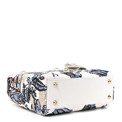 Christian Dior Calfskin Toile de Jouy Beaded Sequin Embroidered Small Mexico Lady Dior White Pastel Midnight Blue 4 of 10