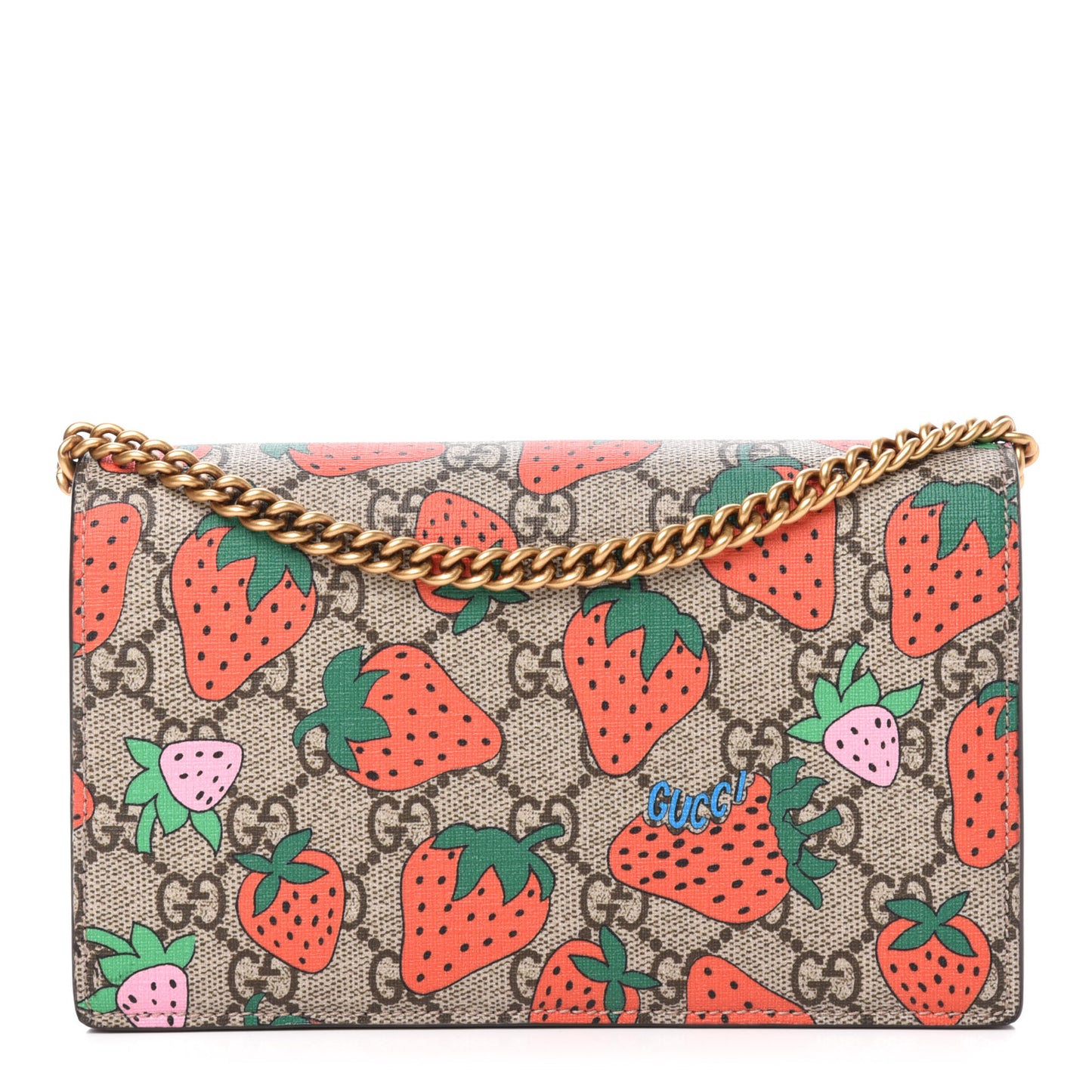 GG Supreme Monogram Strawberry Chain Wallet