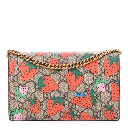 Gucci GG Supreme Monogram Strawberry Chain Wallet 1 of 11