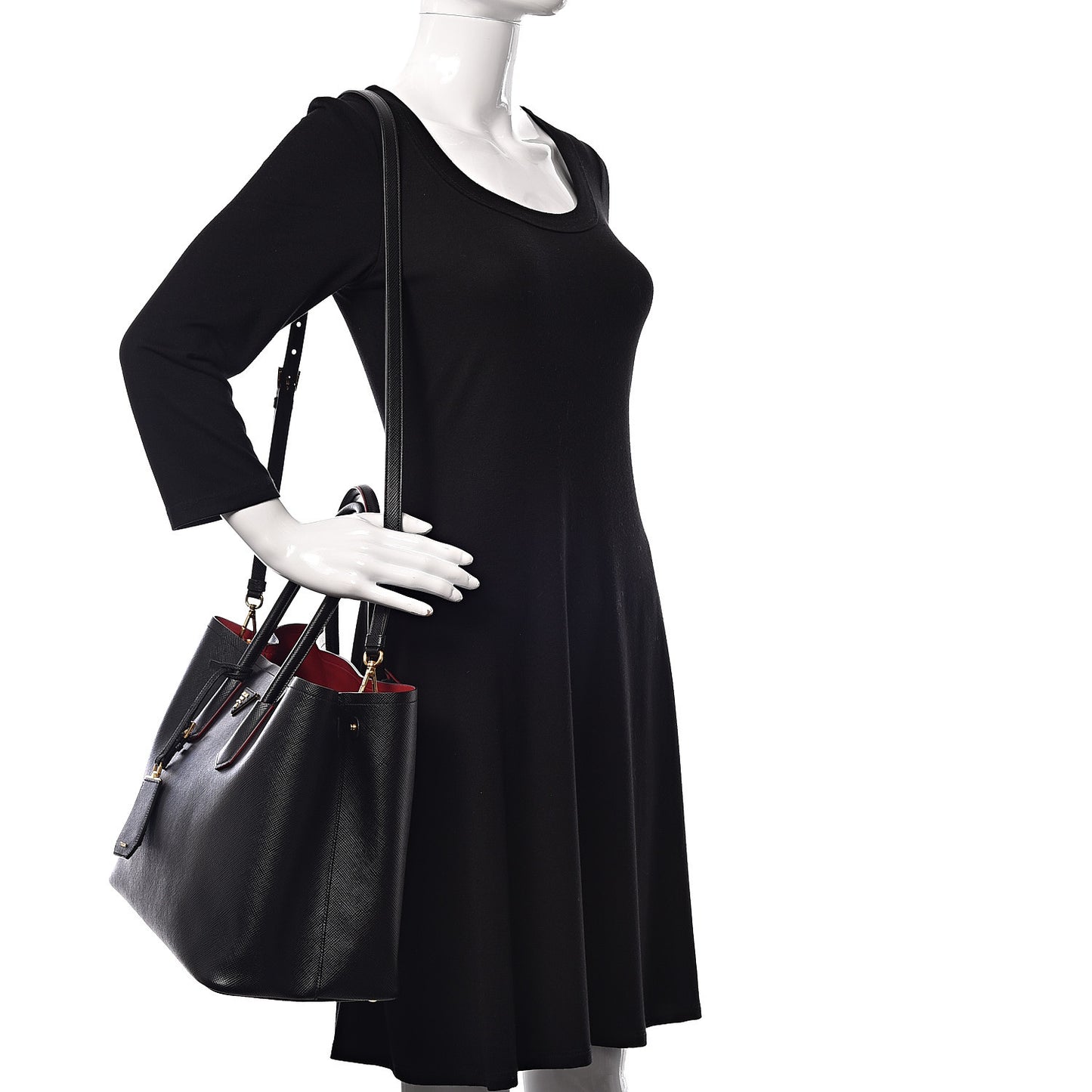 Saffiano Cuir Large Double Bag Black Fuoco