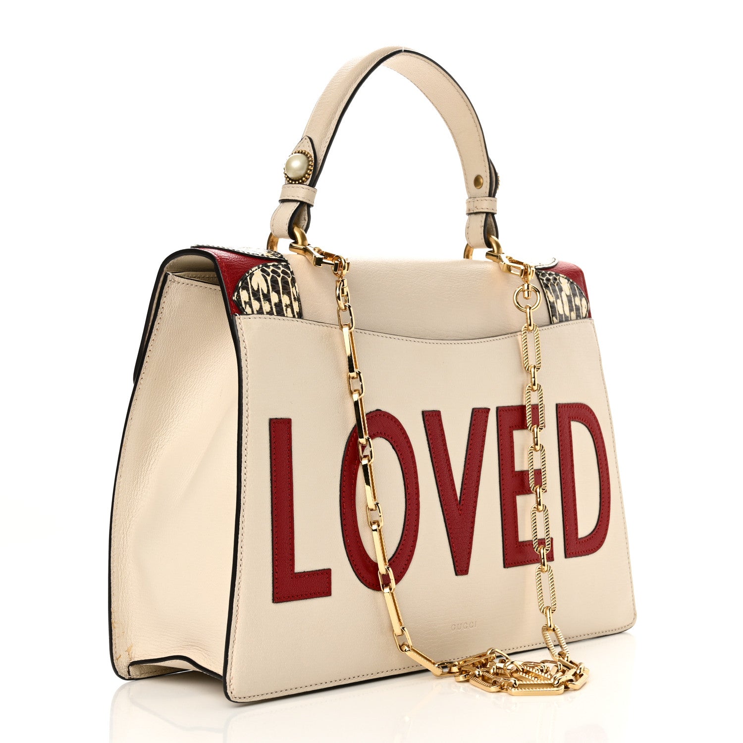 Gucci Goatskin Elaphe Pearl Medium Fox Broche Top Handle Bag Hibiscus Red Mystic White 2 of 9