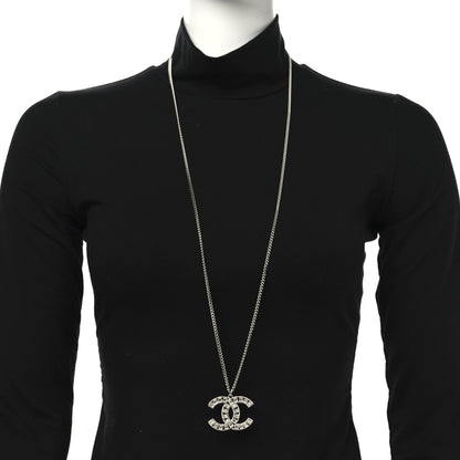 Chanel Metal Crystal CC Long Chain Necklace Silver 2 of 5