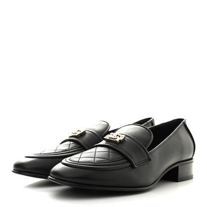Chanel Lambskin Quilted Womens CC Loafers 41 Black 3 of 12