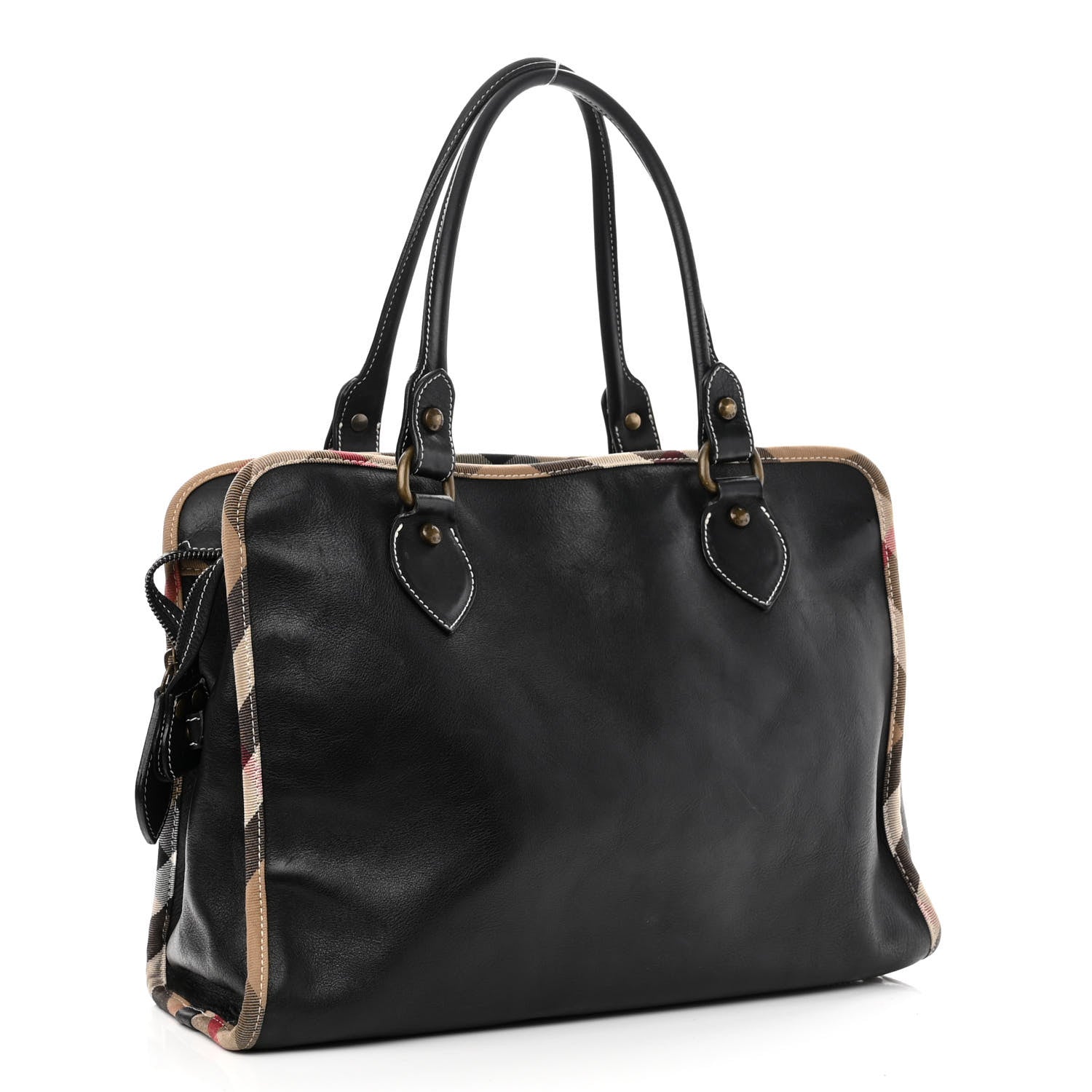 Burberry Grainy Calfskin Nova Check Tote Black 3 of 12
