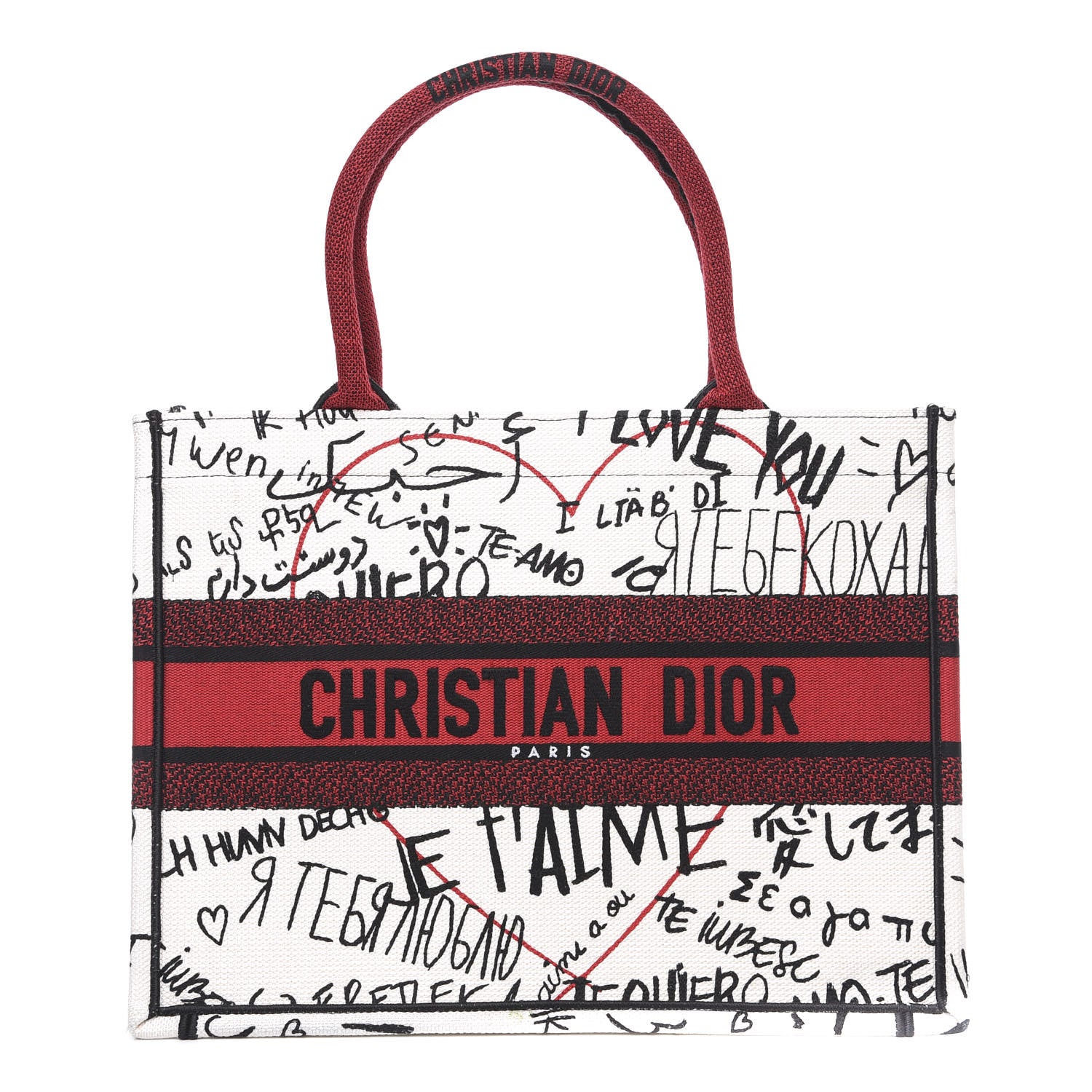 Christian Dior Canvas Embroidered Medium Dioramour Graffiti Book Tote Latte Multicolor 1 of 11