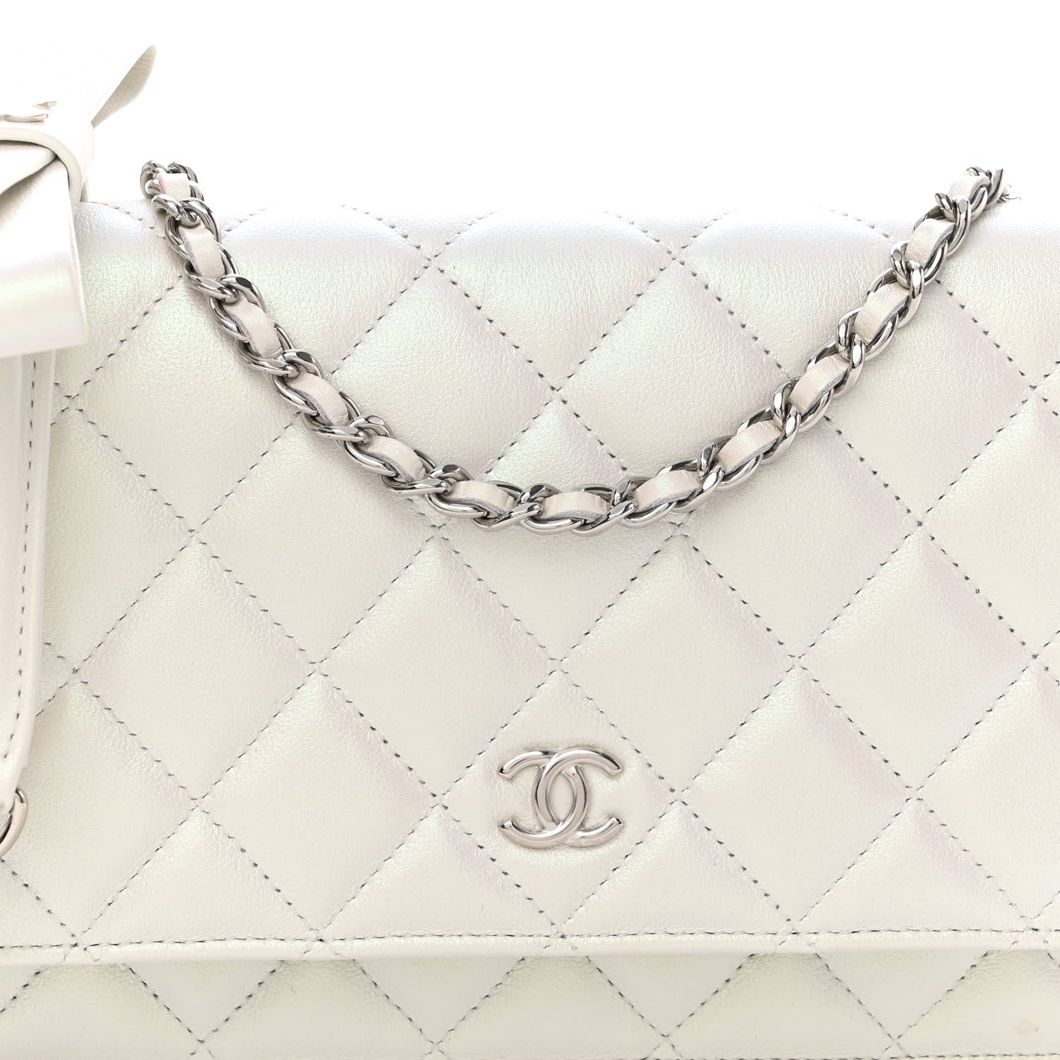 Chanel Lambskin Quilted Coco Bow Wallet On Chain WOC White 8 of 11