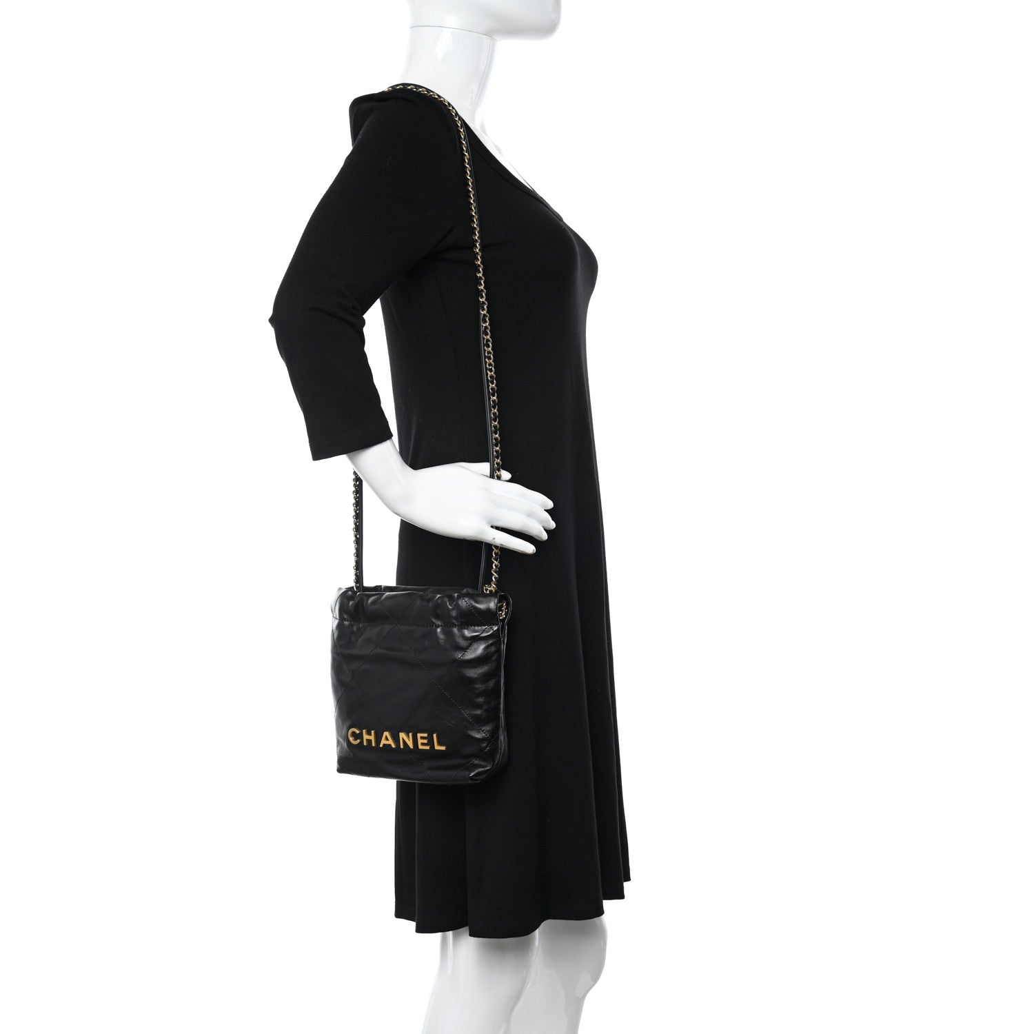 Chanel Shiny Calfskin Quilted Mini Chanel 22 Black 2 of 10