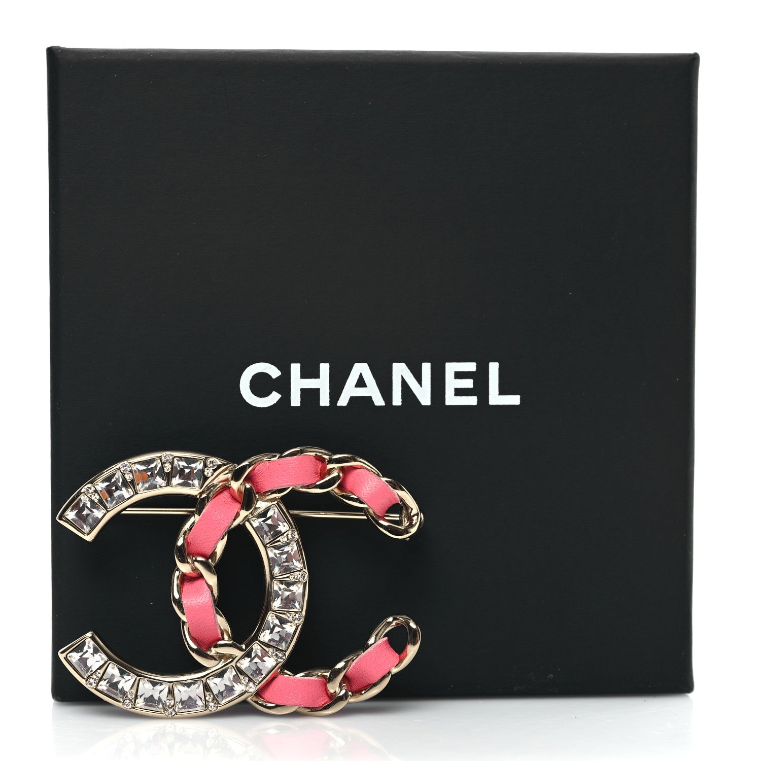 Chanel Lambskin Baguette Crystal CC Chain Brooch Pink Gold 4 of 4