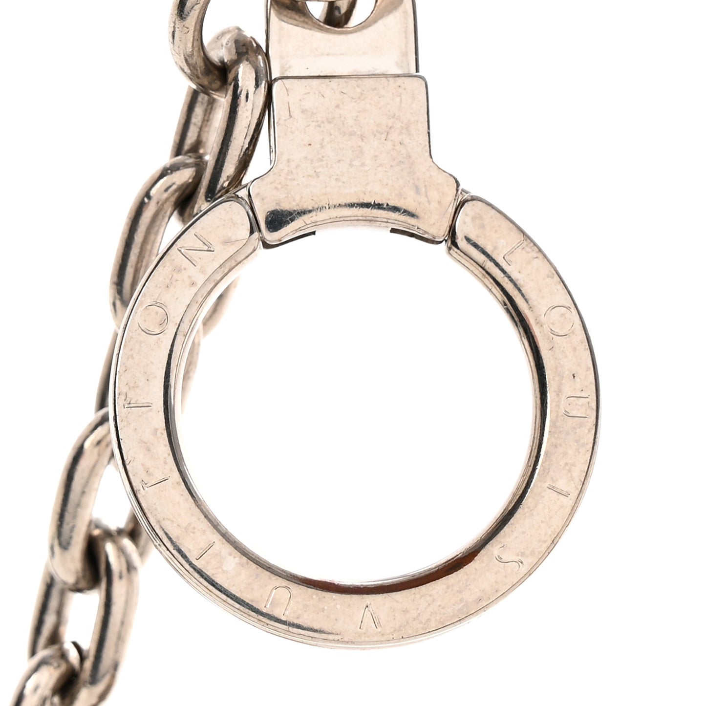 Metal Palladiium Finish LV Initiales Bag Charm Key Holder Silver