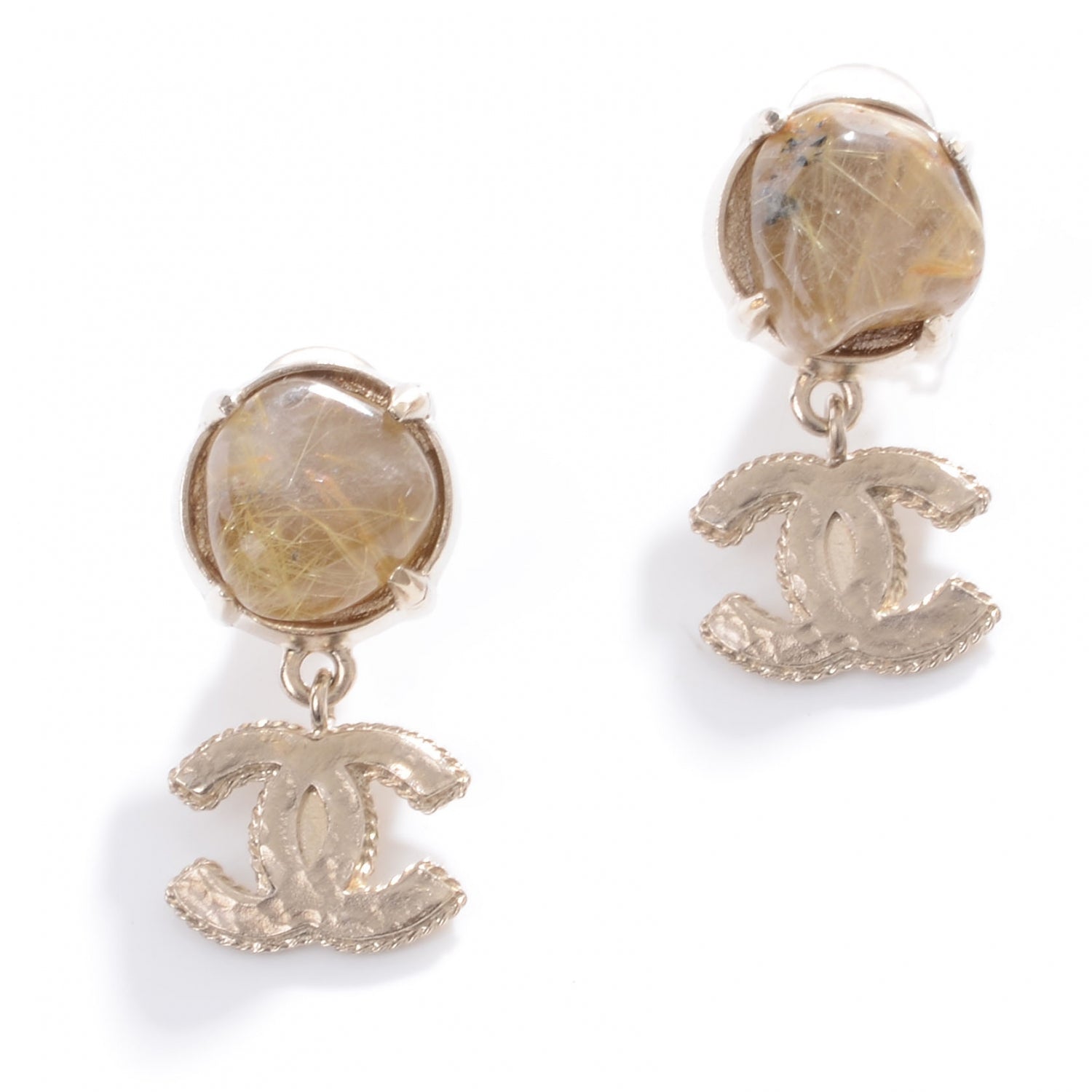 Chanel Rutilated Quartz CC Dangle Earrings Light Gold 1 of 5