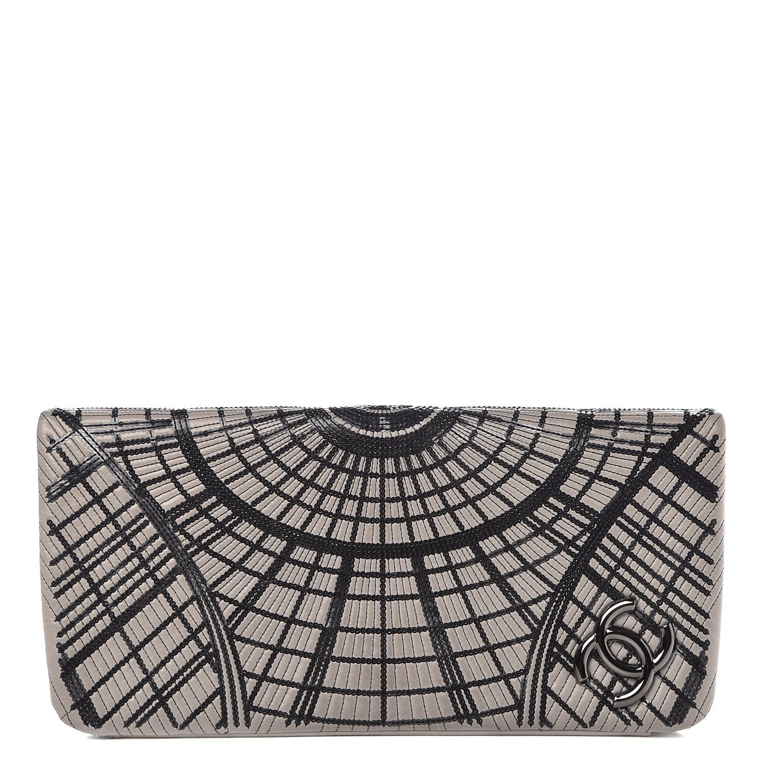Chanel Calfskin Sequin Embellished Clutch Flap Grey Black 1 of 12