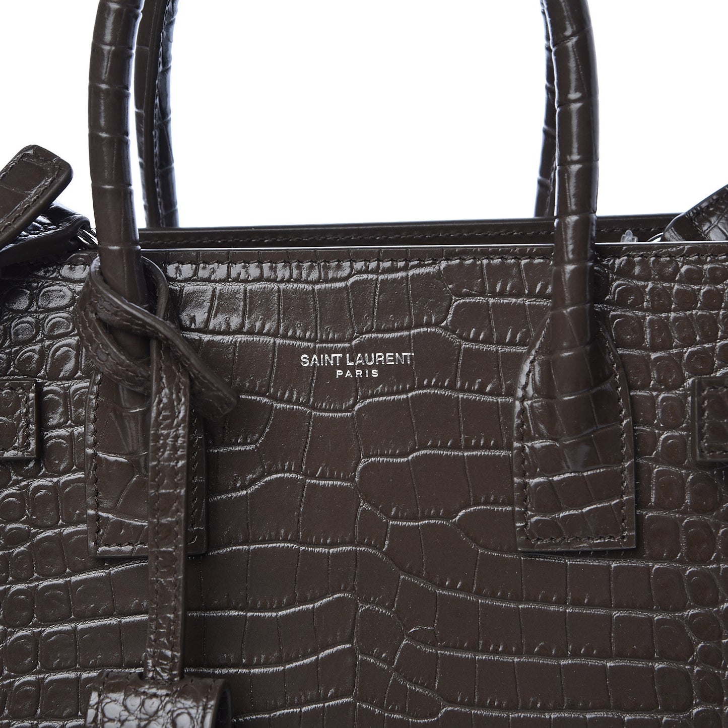 Calfskin Crocodile Embossed Baby Sac De Jour Dark Brown