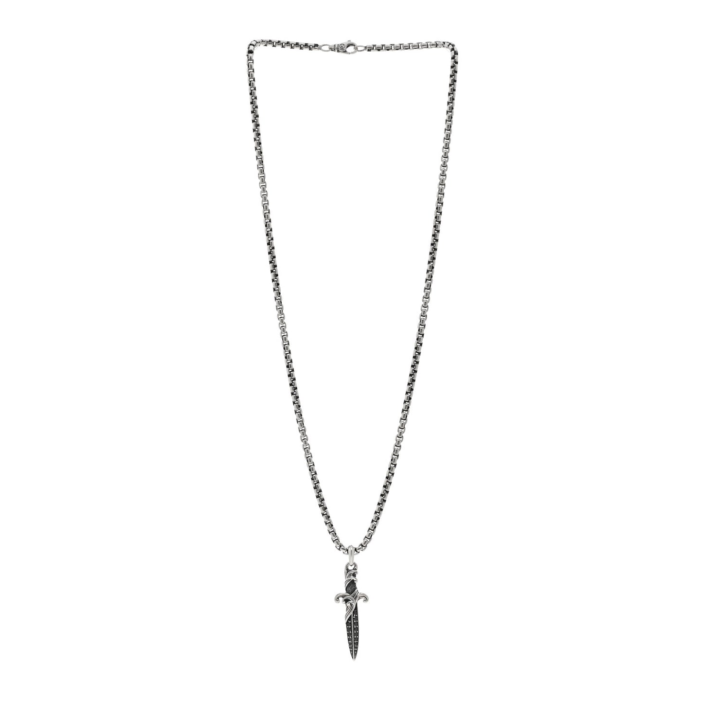 Sterling Silver Black Diamond Waves Dagger Amulet Pendant Necklace