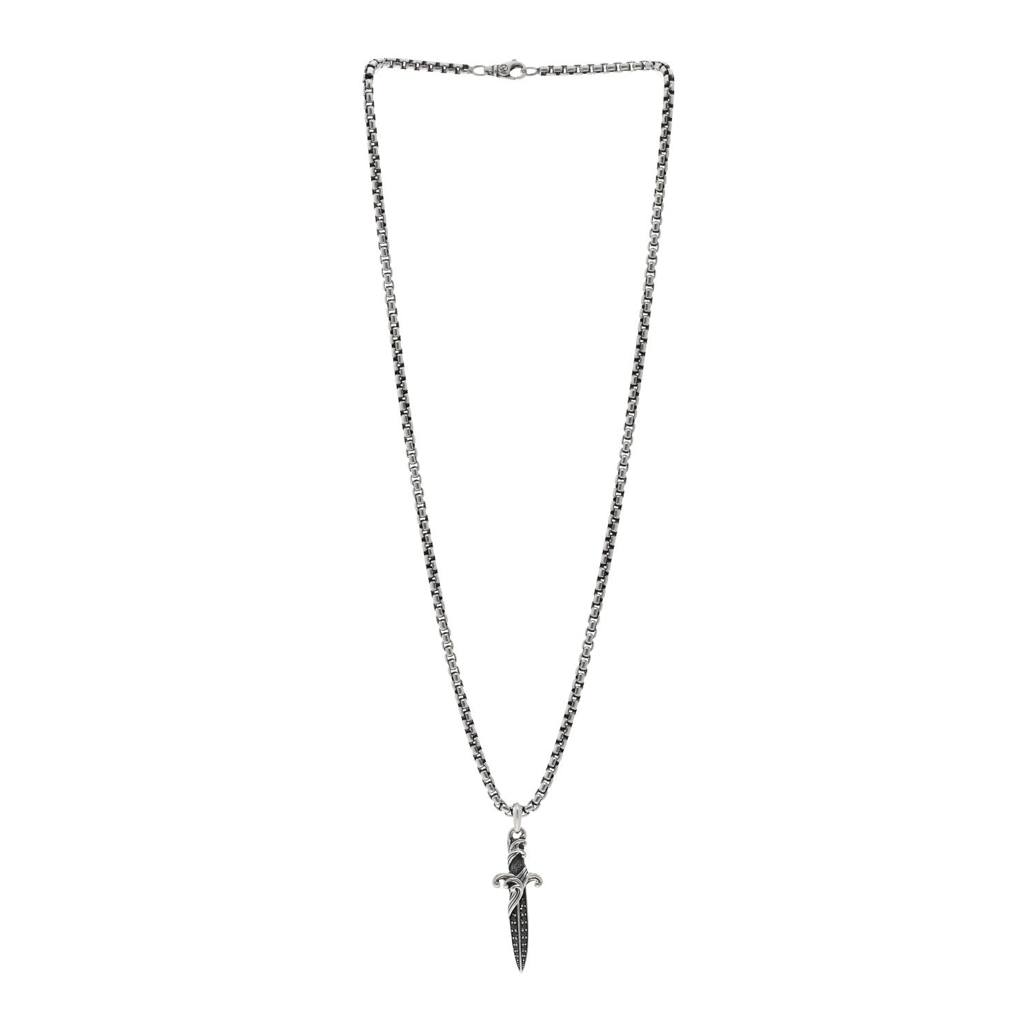 David Yurman Sterling Silver Black Diamond Waves Dagger Amulet Pendant Necklace 3 of 4