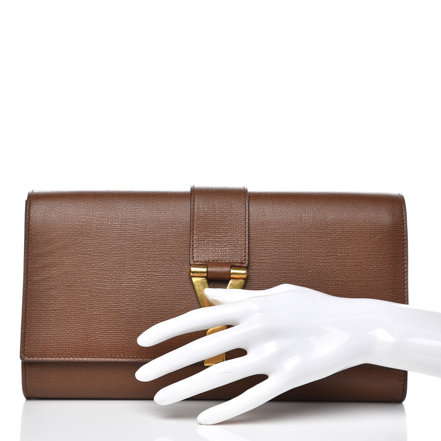 Textured Leather ChYc Clutch Brown
