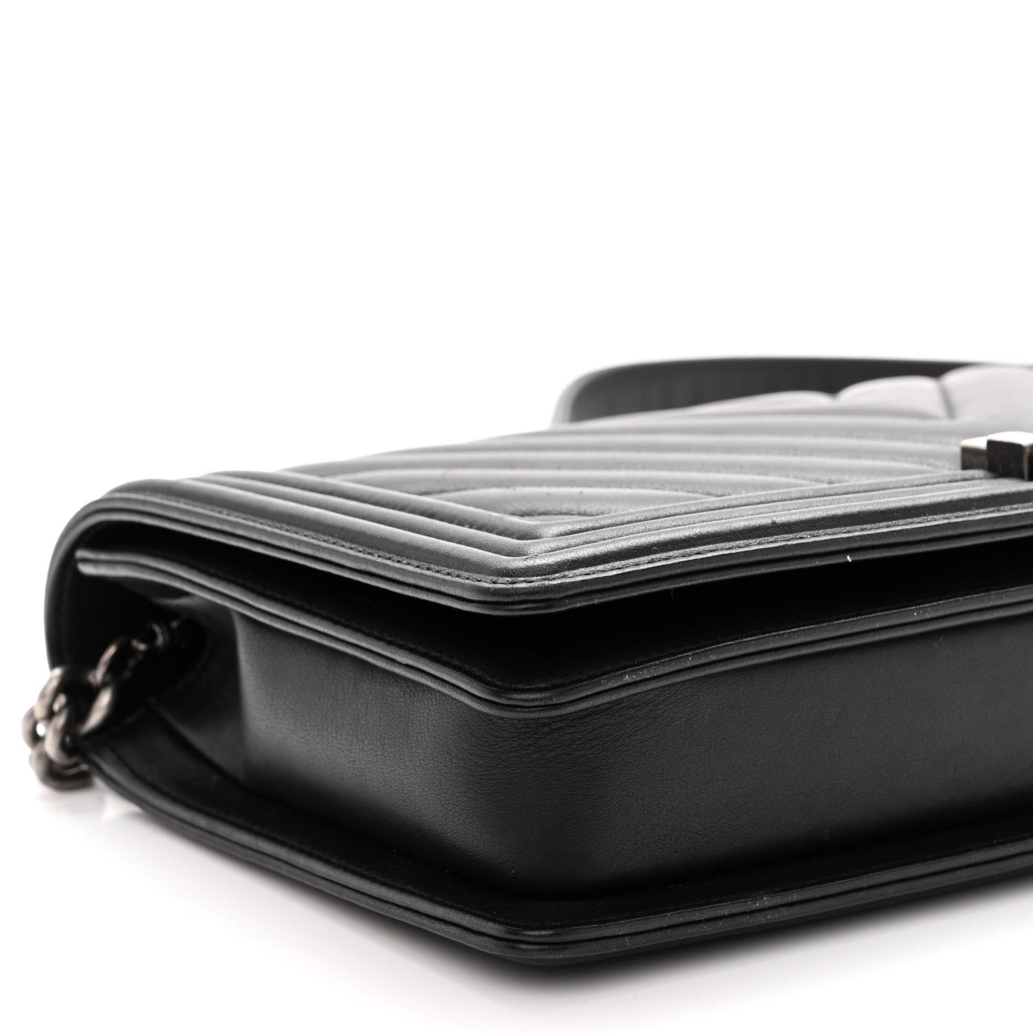 Chanel Calfskin Chevron Quilted Boy Convertible Clutch Flap Black 9 of 11