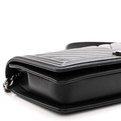 Chanel Calfskin Chevron Quilted Boy Convertible Clutch Flap Black 9 of 11