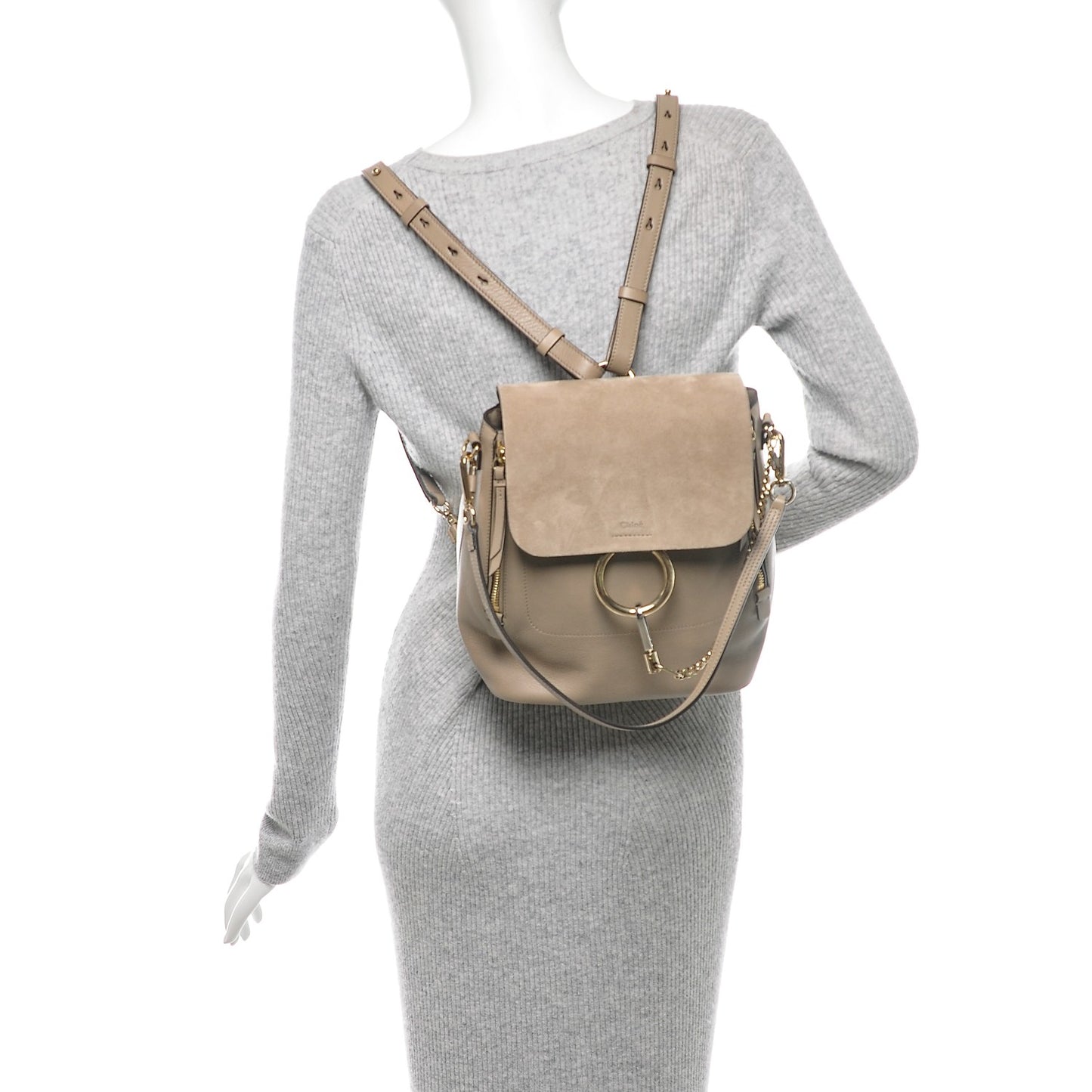 Suede Calfskin Medium Faye Backpack Motty Grey